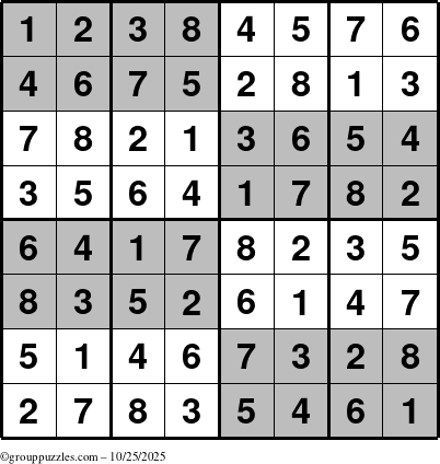 The grouppuzzles.com Answer grid for the SuperSudoku-8 puzzle for Saturday October 25, 2025