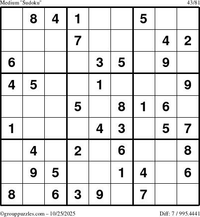 The grouppuzzles.com Medium Sudoku puzzle for Saturday October 25, 2025
