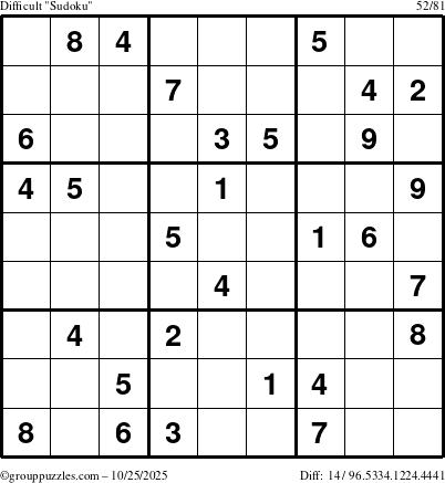 The grouppuzzles.com Difficult Sudoku puzzle for Saturday October 25, 2025