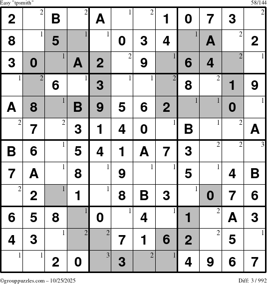 The grouppuzzles.com Easy tpsmith puzzle for Saturday October 25, 2025 with the first 3 steps marked