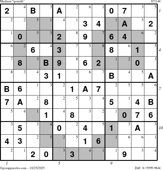 The grouppuzzles.com Medium tpsmith puzzle for Saturday October 25, 2025, suitable for printing, with all 8 steps marked