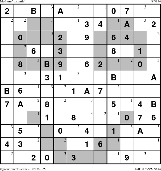 The grouppuzzles.com Medium tpsmith puzzle for Saturday October 25, 2025 with the first 3 steps marked