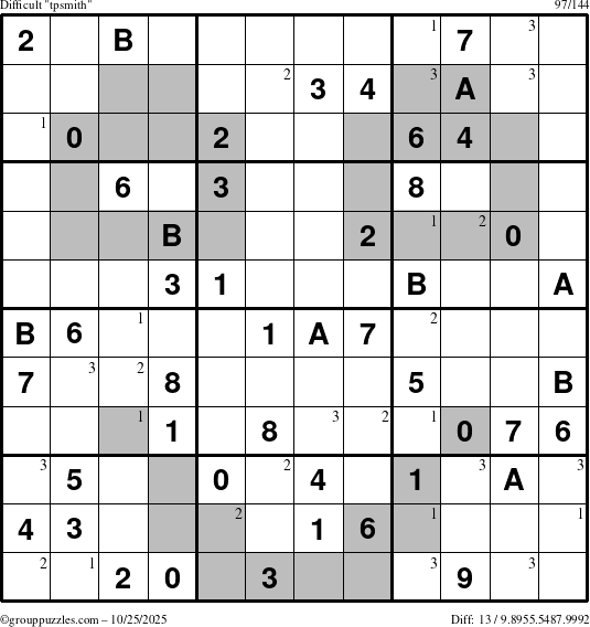 The grouppuzzles.com Difficult tpsmith puzzle for Saturday October 25, 2025 with the first 3 steps marked