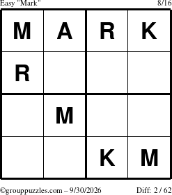 The grouppuzzles.com Easy Mark puzzle for Wednesday September 30, 2026