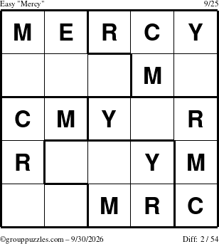 The grouppuzzles.com Easy Mercy puzzle for Wednesday September 30, 2026