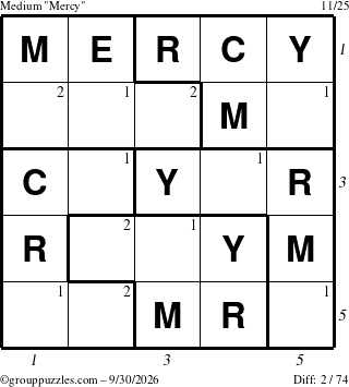 The grouppuzzles.com Medium Mercy puzzle for Wednesday September 30, 2026, suitable for printing, with all 2 steps marked