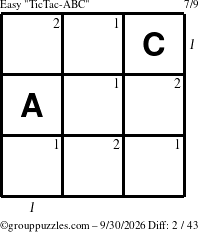 The grouppuzzles.com Easy TicTac-ABC puzzle for Wednesday September 30, 2026, suitable for printing, with all 2 steps marked
