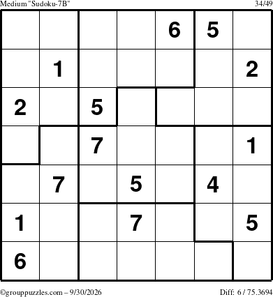 The grouppuzzles.com Medium Sudoku-7B puzzle for Wednesday September 30, 2026