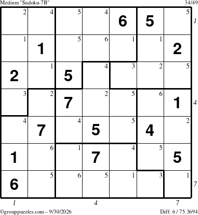 The grouppuzzles.com Medium Sudoku-7B puzzle for Wednesday September 30, 2026 with all 6 steps marked