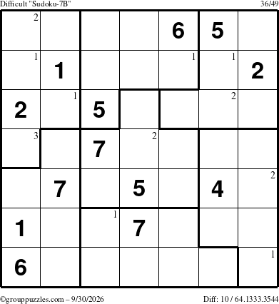 The grouppuzzles.com Difficult Sudoku-7B puzzle for Wednesday September 30, 2026 with the first 3 steps marked