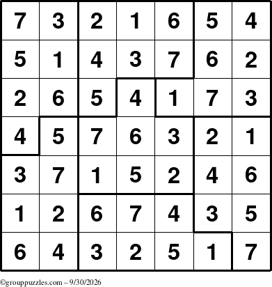 The grouppuzzles.com Answer grid for the Sudoku-7B puzzle for Wednesday September 30, 2026
