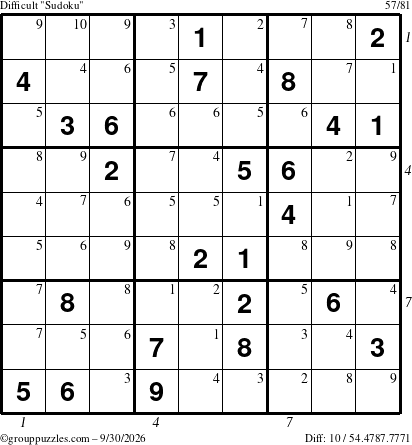 The grouppuzzles.com Difficult Sudoku puzzle for Wednesday September 30, 2026 with all 10 steps marked