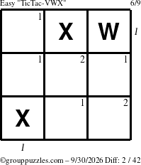 The grouppuzzles.com Easy TicTac-VWX puzzle for Wednesday September 30, 2026 with all 2 steps marked