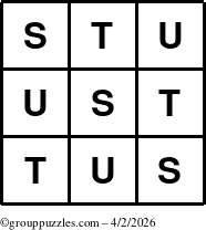 The grouppuzzles.com Answer grid for the TicTac-STU puzzle for Thursday April 2, 2026