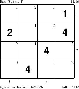 The grouppuzzles.com Easy Sudoku-4 puzzle for Thursday April 2, 2026 with all 3 steps marked