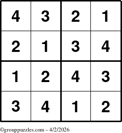 The grouppuzzles.com Answer grid for the Sudoku-4 puzzle for Thursday April 2, 2026
