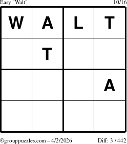 The grouppuzzles.com Easy Walt puzzle for Thursday April 2, 2026