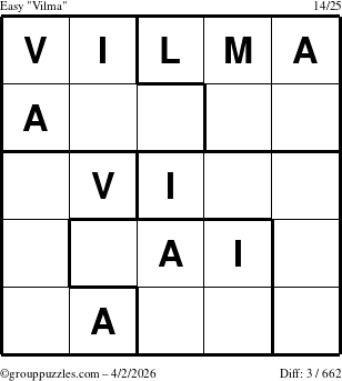 The grouppuzzles.com Easy Vilma puzzle for Thursday April 2, 2026