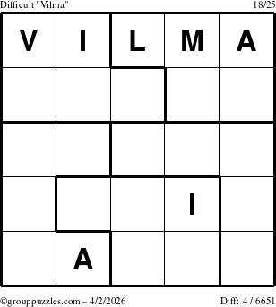 The grouppuzzles.com Difficult Vilma puzzle for Thursday April 2, 2026