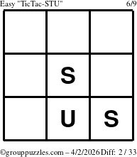 The grouppuzzles.com Easy TicTac-STU puzzle for Thursday April 2, 2026