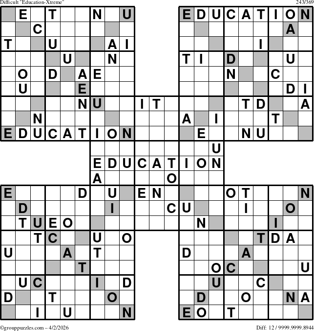 The grouppuzzles.com Difficult Education-Xtreme puzzle for Thursday April 2, 2026