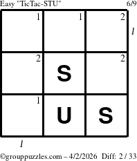 The grouppuzzles.com Easy TicTac-STU puzzle for Thursday April 2, 2026 with all 2 steps marked