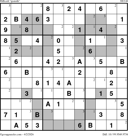 The grouppuzzles.com Difficult tpsmith puzzle for Thursday April 2, 2026 with the first 3 steps marked