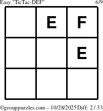 The grouppuzzles.com Easy TicTac-DEF puzzle for Tuesday October 28, 2025