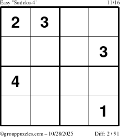 The grouppuzzles.com Easy Sudoku-4 puzzle for Tuesday October 28, 2025