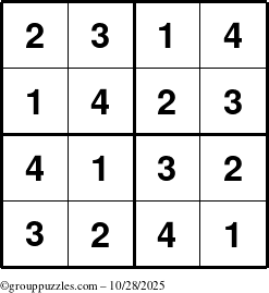The grouppuzzles.com Answer grid for the Sudoku-4 puzzle for Tuesday October 28, 2025