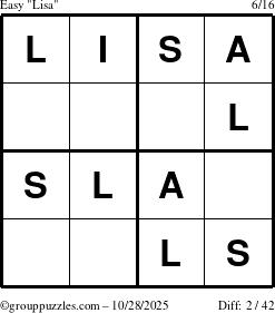 The grouppuzzles.com Easy Lisa puzzle for Tuesday October 28, 2025