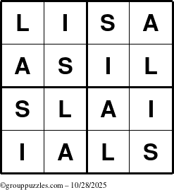 The grouppuzzles.com Answer grid for the Lisa puzzle for Tuesday October 28, 2025