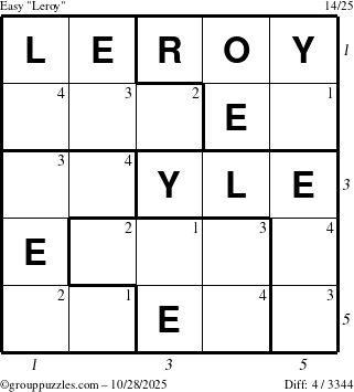 The grouppuzzles.com Easy Leroy puzzle for Tuesday October 28, 2025 with all 4 steps marked