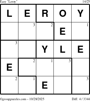 The grouppuzzles.com Easy Leroy puzzle for Tuesday October 28, 2025 with the first 3 steps marked