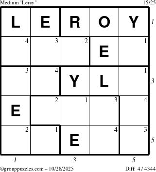 The grouppuzzles.com Medium Leroy puzzle for Tuesday October 28, 2025, suitable for printing, with all 4 steps marked