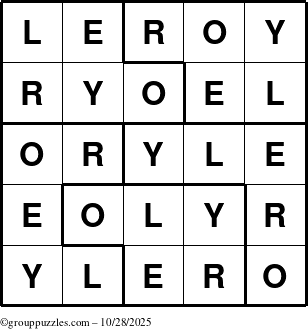 The grouppuzzles.com Answer grid for the Leroy puzzle for Tuesday October 28, 2025
