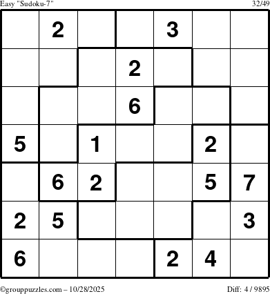 The grouppuzzles.com Easy Sudoku-7 puzzle for Tuesday October 28, 2025