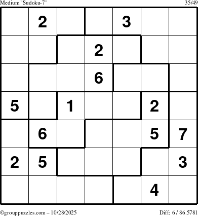 The grouppuzzles.com Medium Sudoku-7 puzzle for Tuesday October 28, 2025