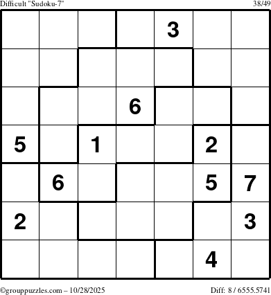 The grouppuzzles.com Difficult Sudoku-7 puzzle for Tuesday October 28, 2025