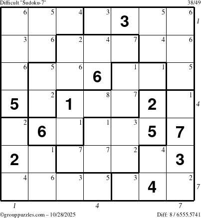 The grouppuzzles.com Difficult Sudoku-7 puzzle for Tuesday October 28, 2025 with all 8 steps marked