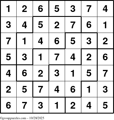 The grouppuzzles.com Answer grid for the Sudoku-7 puzzle for Tuesday October 28, 2025