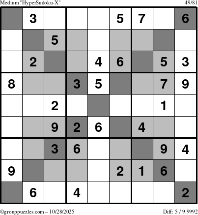 The grouppuzzles.com Medium HyperSudoku-X puzzle for Tuesday October 28, 2025