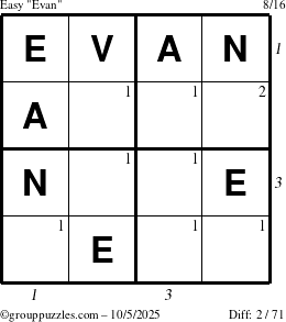 The grouppuzzles.com Easy Evan puzzle for Sunday October 5, 2025 with all 2 steps marked