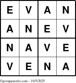 The grouppuzzles.com Answer grid for the Evan puzzle for Sunday October 5, 2025