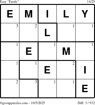 The grouppuzzles.com Easy Emily puzzle for Sunday October 5, 2025 with the first 3 steps marked