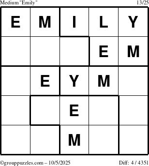 The grouppuzzles.com Medium Emily puzzle for Sunday October 5, 2025