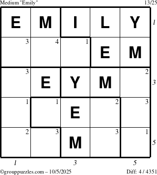 The grouppuzzles.com Medium Emily puzzle for Sunday October 5, 2025 with all 4 steps marked