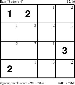 The grouppuzzles.com Easy Sudoku-4 puzzle for Thursday September 10, 2026 with the first 3 steps marked