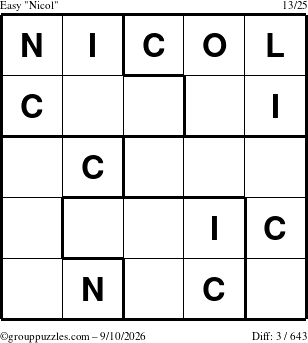 The grouppuzzles.com Easy Nicol puzzle for Thursday September 10, 2026