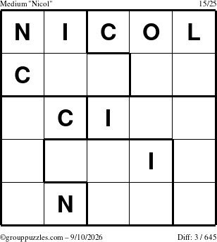 The grouppuzzles.com Medium Nicol puzzle for Thursday September 10, 2026